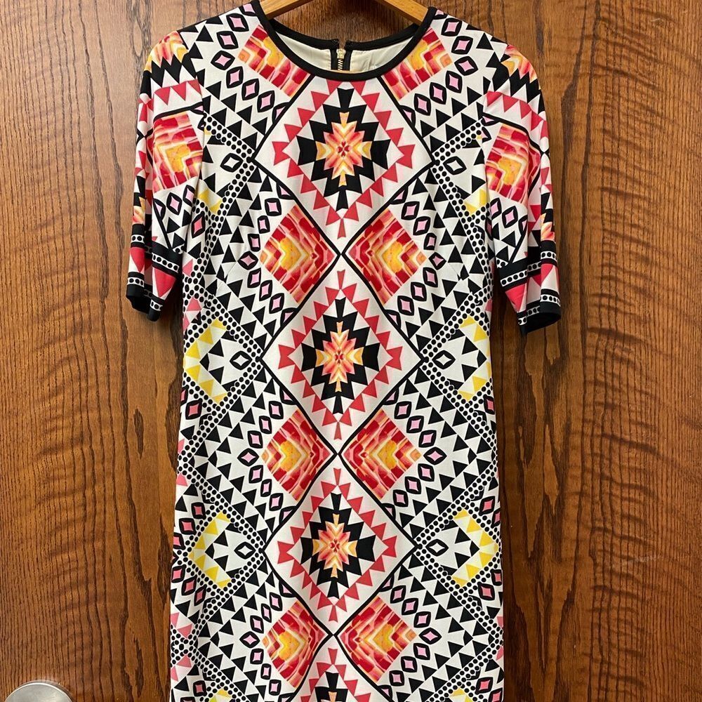 Eliza J Black And Pink Geometric Tribal Print Mini Sheath Dress - Picture 2 of 9